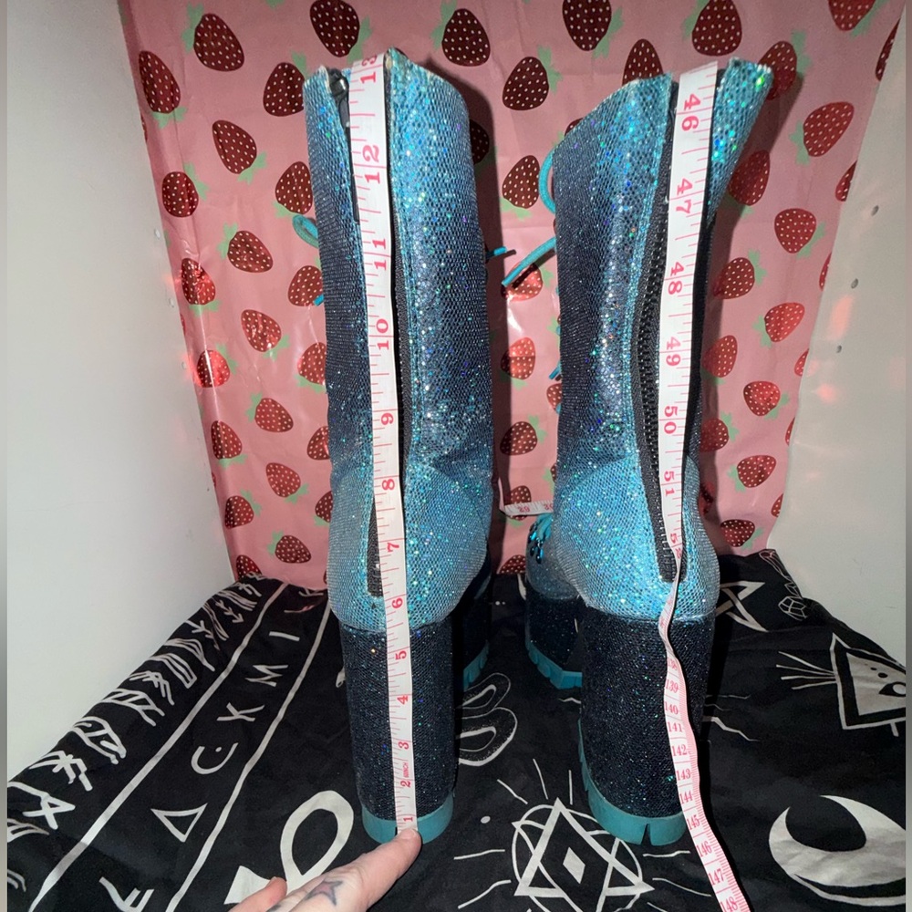 RARE HTF DOLLS KILL CLUB EXX BLUE SPARKLE PLATFORM TRAITOR BOOTS SIZE 9 - Picture 9 of 14
